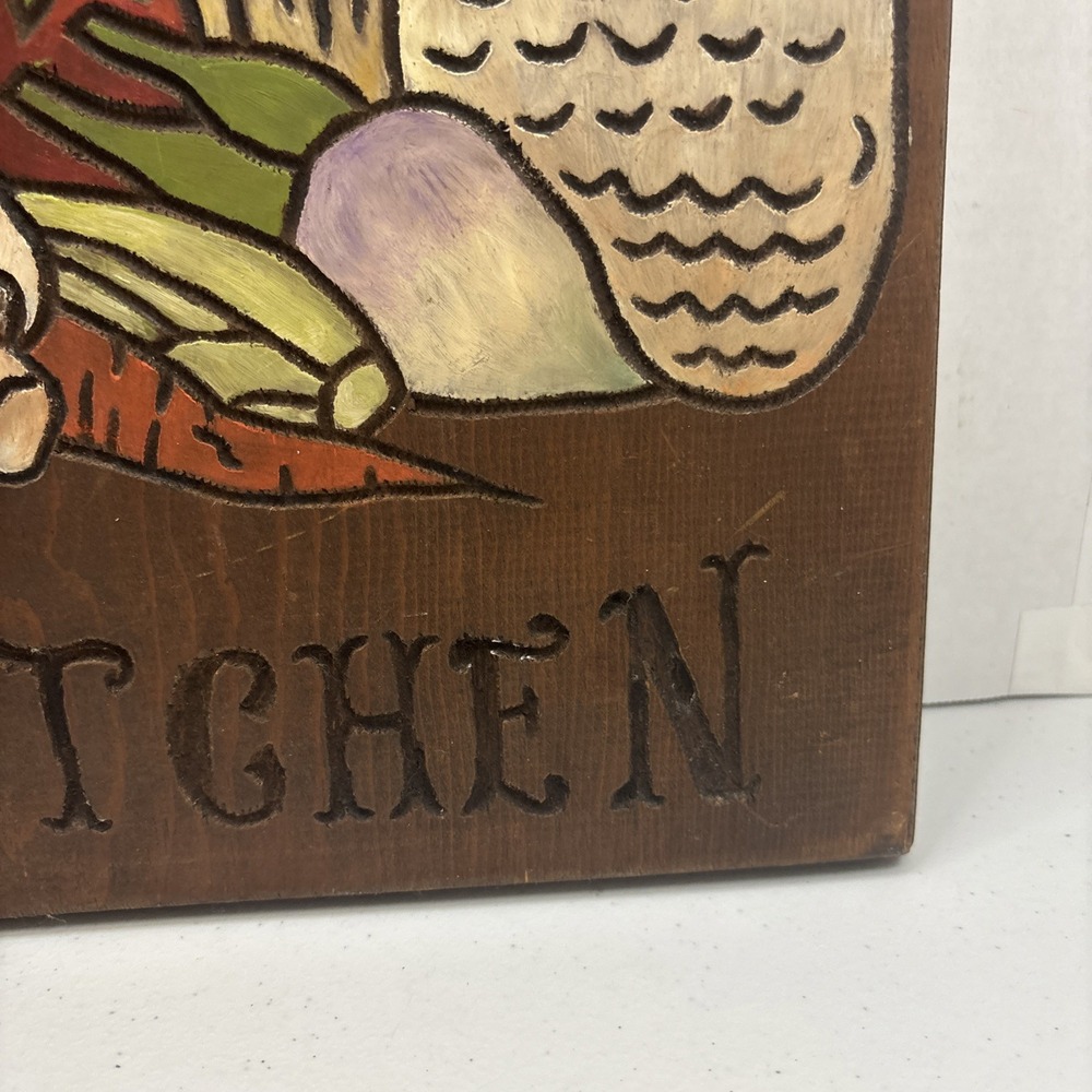 Vintage Country Kitchen Carved Hand Painted Decor Vegetables Mushroom Chicken - Picture 5 of 14